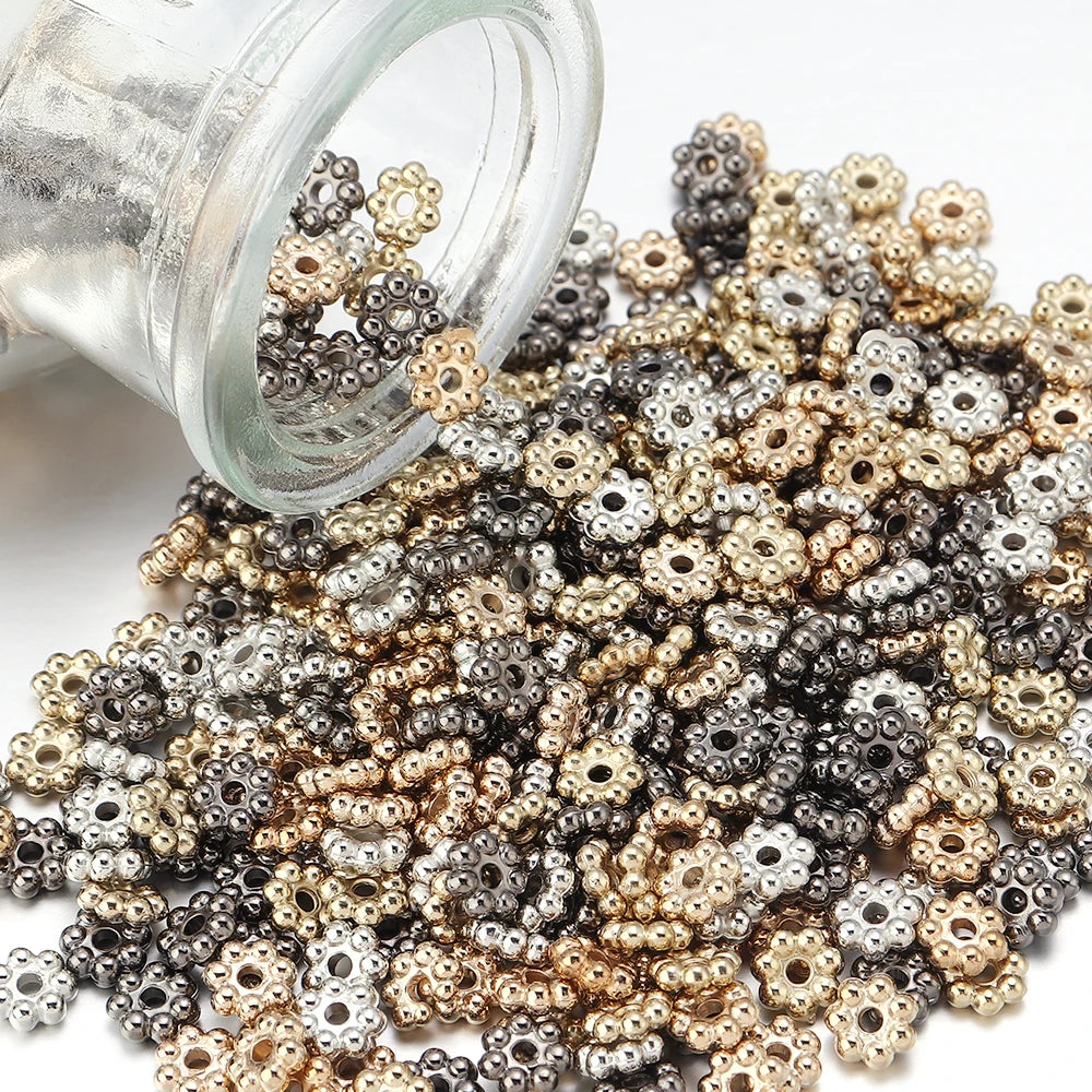 200/500pcs CCB Snowflake Spacer Loose Beads Gold Silver Gun Black Color Flat Beads for Jewelry Making DIY Bracelet Necklace