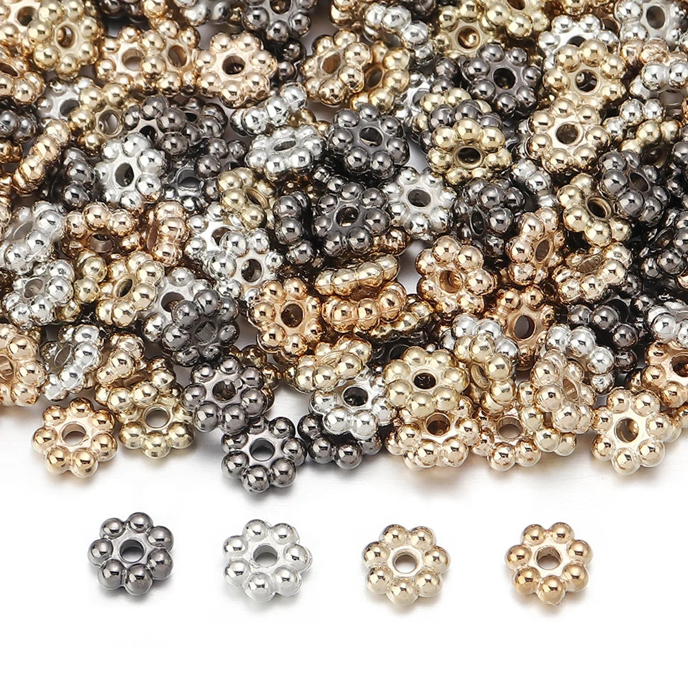 200/500pcs CCB Snowflake Spacer Loose Beads Gold Silver Gun Black Color Flat Beads for Jewelry Making DIY Bracelet Necklace